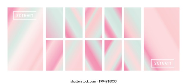 Mobile screen lock display collection of colorful backgrounds in trendy neon colors. Modern screen vector design for mobile app. Soft color abstract pastel holographic gradients. Swatches for design.