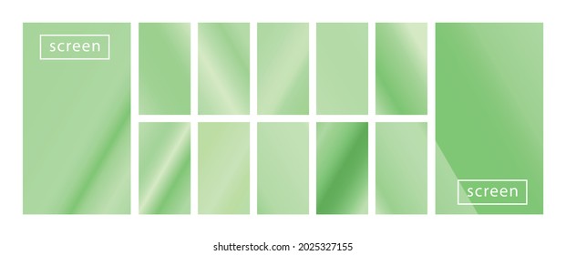 Mobile screen lock display collection of green backgrounds in trendy neon colors. Modern screen vector design for mobile app. Soft color abstract pastel holographic gradients. Swatches for design.