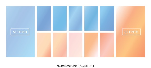 Mobile screen lock display collection of colorful backgrounds in trendy neon colors. Modern screen vector design for mobile app. Soft color abstract pastel holographic gradients. Swatches for design.