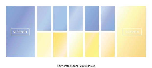 Mobile screen lock display collection of colorful backgrounds in trendy neon colors. Modern screen vector design for mobile app. Soft color abstract pastel holographic gradients. Swatches for design.