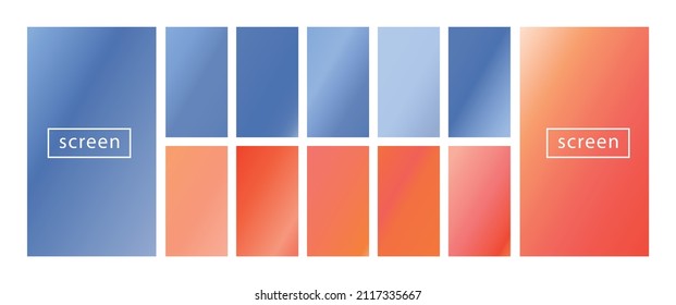 Mobile screen lock display collection of colorful backgrounds in trendy neon colors. Modern screen vector design for mobile app. Soft color abstract pastel holographic gradients. Swatches for design.