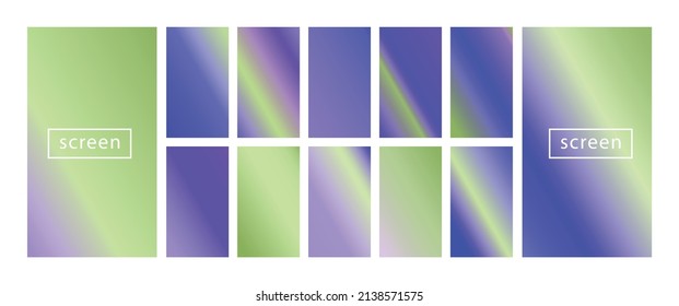Colección de fondo colorido en colores neones modernos. Diseño vectorial de pantalla moderna para aplicaciones móviles. Gradientes holográficos en tonos suaves abstractos en tonos pastel. Relojes para el diseño.