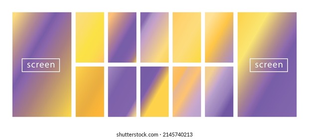 Mobile screen lock display collection of colorful backgrounds in trendy neon colors. Modern screen vector design for mobile app. Soft color abstract pastel holographic gradients. Swatches for design.