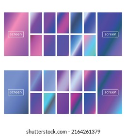 Mobile screen lock display collection of colorful backgrounds in trendy neon colors. Modern screen vector design for mobile app. Soft color abstract pastel holographic gradients. Swatches for design.