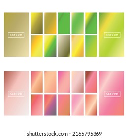 Mobile screen lock display collection of colorful backgrounds in trendy neon colors. Modern screen vector design for mobile app. Soft color abstract pastel holographic gradients. Swatches for design.