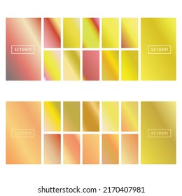 Colección de fondo colorido en colores neones modernos. Diseño vectorial de pantalla moderna para aplicaciones móviles. Gradientes holográficos en tonos suaves abstractos en tonos pastel. Relojes para el diseño.
