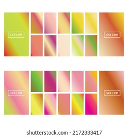 Mobile screen lock display collection of colorful backgrounds in trendy neon colors. Modern screen vector design for mobile app. Soft color abstract pastel holographic gradients. Swatches for design.