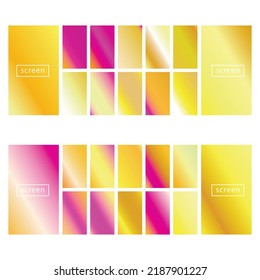 Mobile screen lock display collection of colorful backgrounds in trendy neon colors. Modern screen vector design for mobile app. Soft color abstract pastel holographic gradients. Swatches for design.