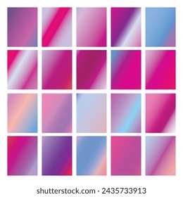 Mobile screen lock display collection of colorful backgrounds in trendy neon colors. Modern screen vector design for mobile app. Soft color abstract pastel holographic gradients. Swatches for design.