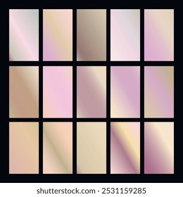 Pantalla de bloqueo de pantalla móvil colección de fondos coloridos en colores de neón de moda. Diseño moderno del Vector de la pantalla para el App móvil. Gradientes holográficos pastel abstractos de color suave. Muestras para el diseño.
