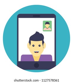 A mobile screen with a man avatar presenting concept of video calling