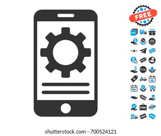 Mobile Screen Options Gear gray pictograph with free bonus pictures. Vector illustration style is flat iconic symbols.