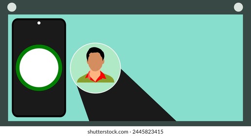 Mobile screen with a profile photo isolated on a blueish background 
