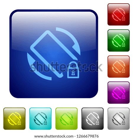 Mobile screen rotation locked icons in rounded square color glossy button set
