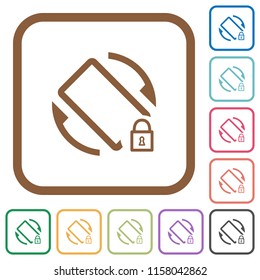 Mobile screen rotation locked simple icons in color rounded square frames on white background