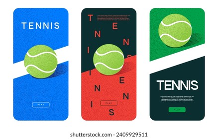 Mobile screen with a tennis ball on various color backgrounds. Bright background for mobile application, user interface, design theme. Vector wallpaper for smartphone screen