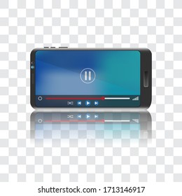 Mobile screen with video mode. Image with video playback mode. Video mock up.