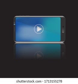 Mobile screen with video mode. Image with video playback mode. Video mock up. Black background.