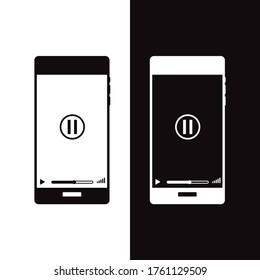 Mobile screen with video mode. Image with video pause mode. 