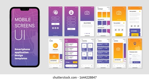 Mobile screens set with user interface of smartphone application design templates isolated flat vector illustration