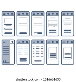 Mobile Screens User Interface Kit. Modern user interface UX, UI screen template for Online Payment with Credit cards. Set of mobile concept screens design mock-up.    Wire frame for quick prototyping.