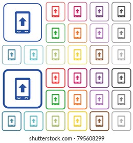 Mobile scroll up color flat icons in rounded square frames. Thin and thick versions included.