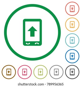 Mobile scroll up flat color icons in round outlines on white background