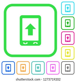 Mobile scroll up vivid colored flat icons in curved borders on white background