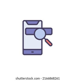 Mobile search filled outline icon, line vector sign, Phone and magnifier search linear colorful pictogram isolated on white. Symbol, logo illustration. Vector graphics