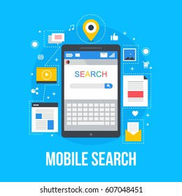 Mobile Search flat vector, Searching data with devices