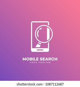 Mobile search logo design template on a smooth gradient background. Vector illustration.