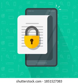 Mobile Secure confidential document online access with private lock permission on phone smartphone file vector flat icon