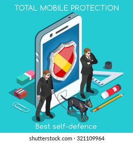 Mobile Secure Data Protect. 3D Vector Set Privacy Protection Antivirus Data Security Cryptography Online Firewall Bodyguard Smartphone spectre meltdown Safety Internet Security Infographic Internet 3D