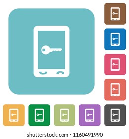 Mobile secure white flat icons on color rounded square backgrounds