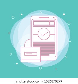 Mobile security app on smartphone screen. User touch screen. Flat design vector illustration. Concept of line icon
