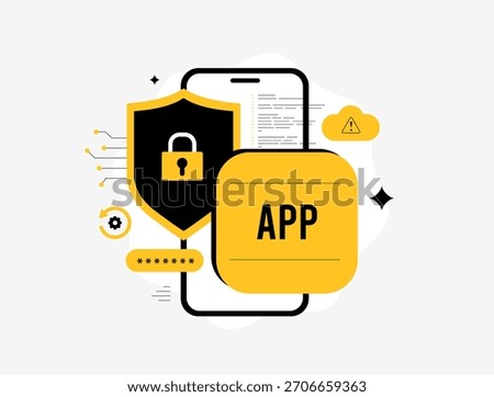Mobile security app protection cyber threat analysis with reverse engineering risks, ai malware, weak passwords, insecure apis cloud flaws and code tampering across modern devices vector illustration