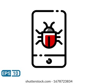 Mobile, Security, Bug Business Filled Line style Icon on white background. EPS 10