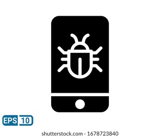 Mobile, Security, Bug Business Glyph style Icon on white background. EPS 10