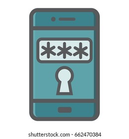 Mobile security colorful line icon, security and smartphone, padlock vector graphics, a filled pattern on a white background, eps 10.