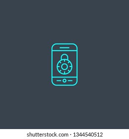 mobile security concept blue line icon. Simple thin element on dark background. mobile security concept outline symbol design. Can be used for web and mobile UI/UX