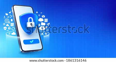 Mobile security concept. Secure internet connection, smart phone privacy and VPN connect protection vector illustration