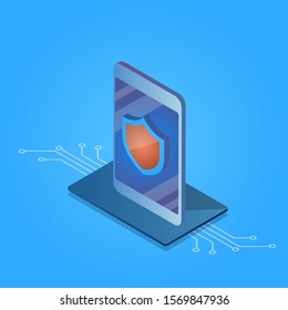 Mobile security, Data security, Cyber security - gradient isometric 3D icon on isolated background