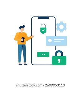 Mobile Security and Data Protection Illustration - User Securing App or Personal Information