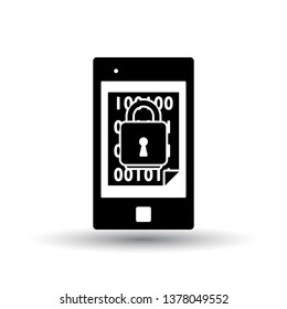 Icono de seguridad móvil. Negro sobre fondo blanco con sombra. Ilustración vectorial.