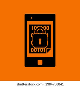 Mobile Security Icon. Black on Orange background. Vector illustration.