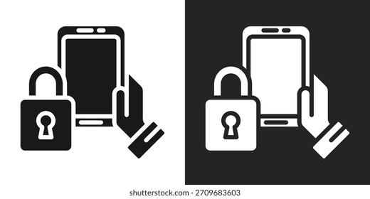 Icono de seguridad móvil en estilo de glifo blanco y negro