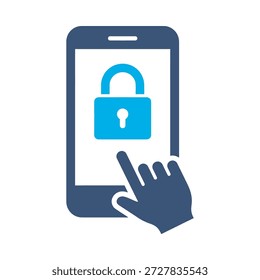Icono de seguridad móvil diseño de Vector plano azul símbolo de bloqueo de teléfono inteligente privacidad protección de acceso seguro signo de elemento gráfico