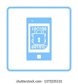 Mobile Security Icon. Blue Frame Design. Vector Illustration.