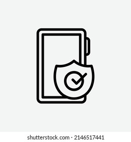  mobile security icon, isolated security outline icon in light grey background, perfect for website, blog, logo, graphic design, social media, UI, mobile app