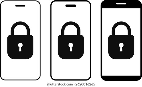 mobile security icon. Lock icons on phone screen. Password protected icons
